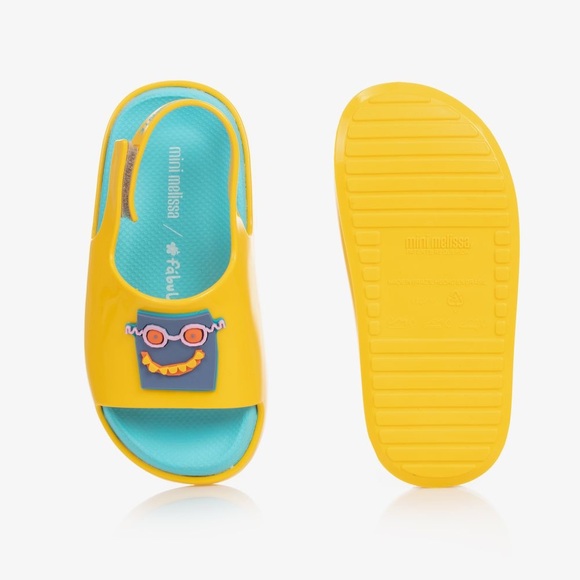 Mini Melissa Bright Yellow Kids Sandals with Fun Faces - Picture 2 of 2